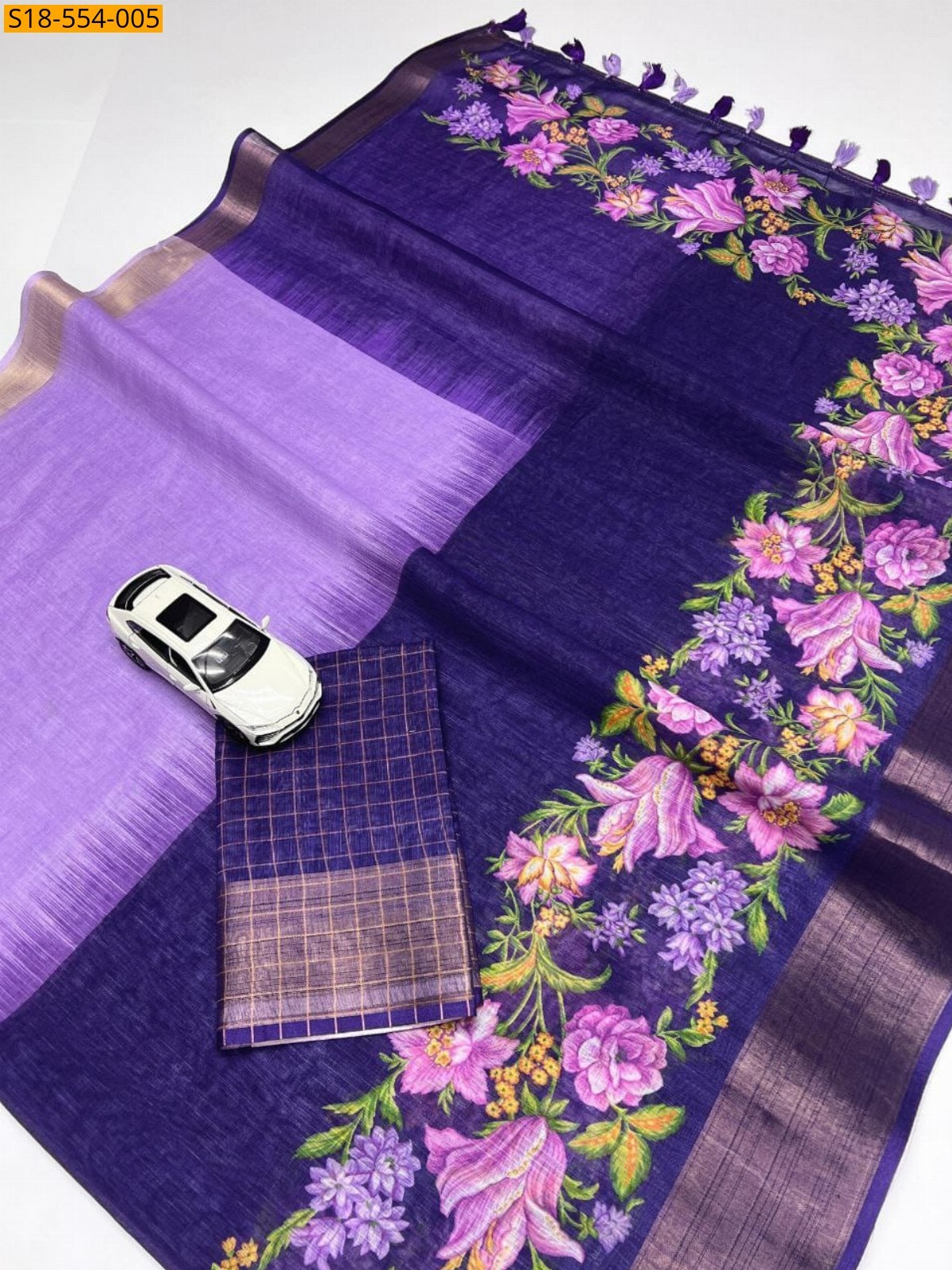 Lavender Fancy Soft Linen Printed Sarees