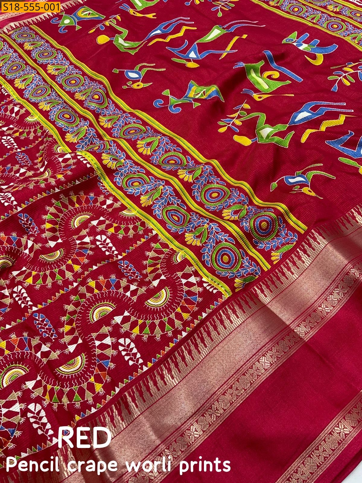 Red Fancy Soft Cotton Crape Sarees