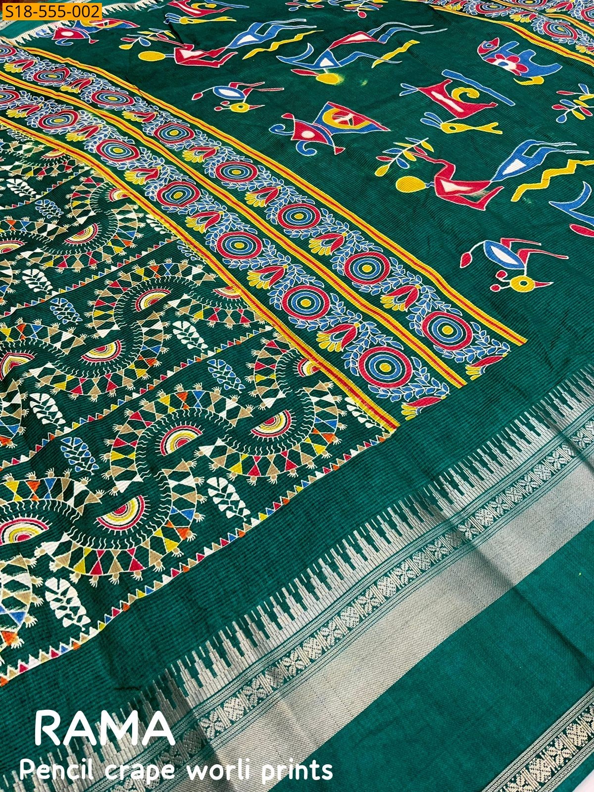 Rama Blue Fancy Soft Cotton Crape Sarees