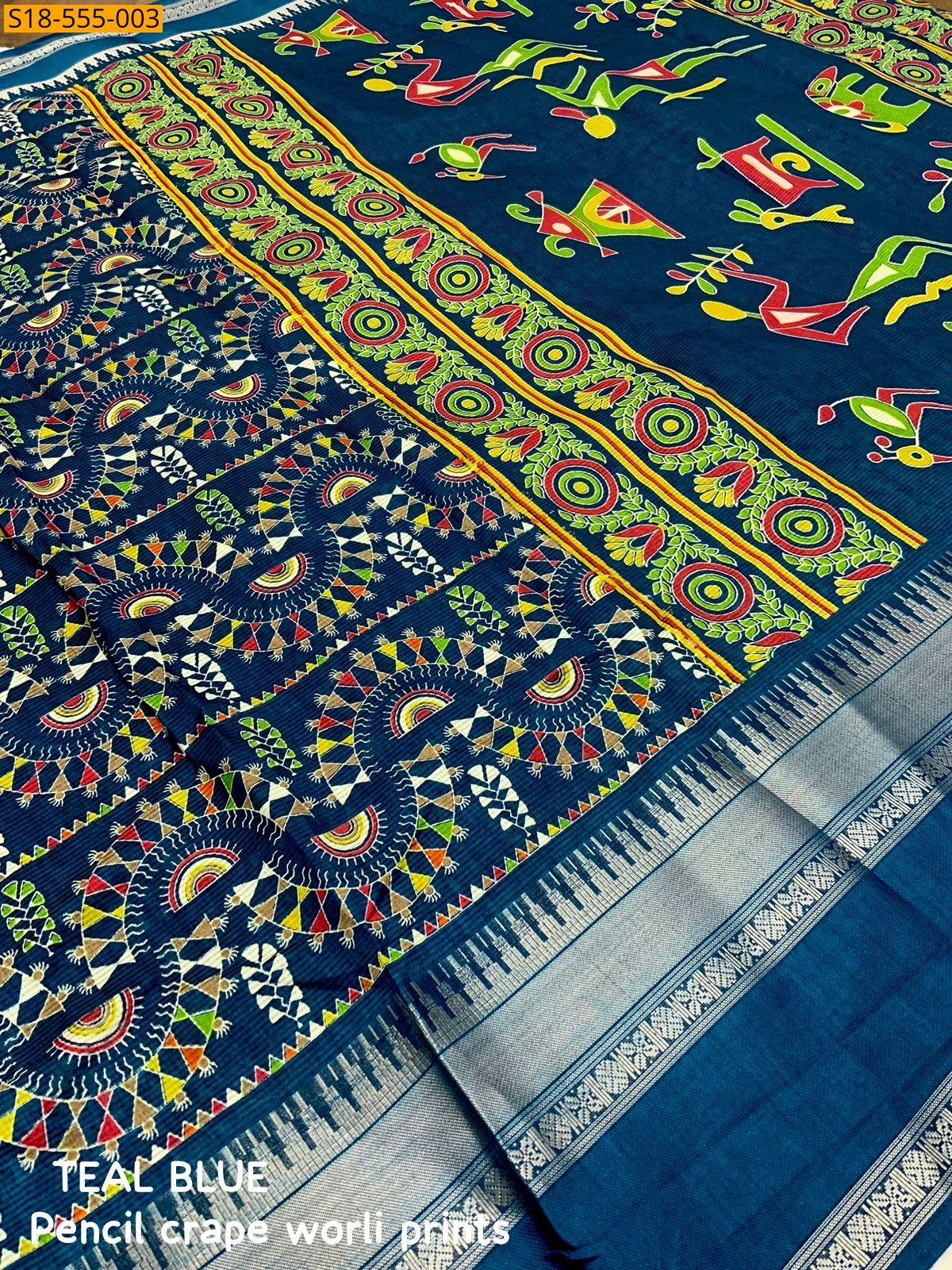 Teal Blue Fancy Soft Cotton Crape Sarees