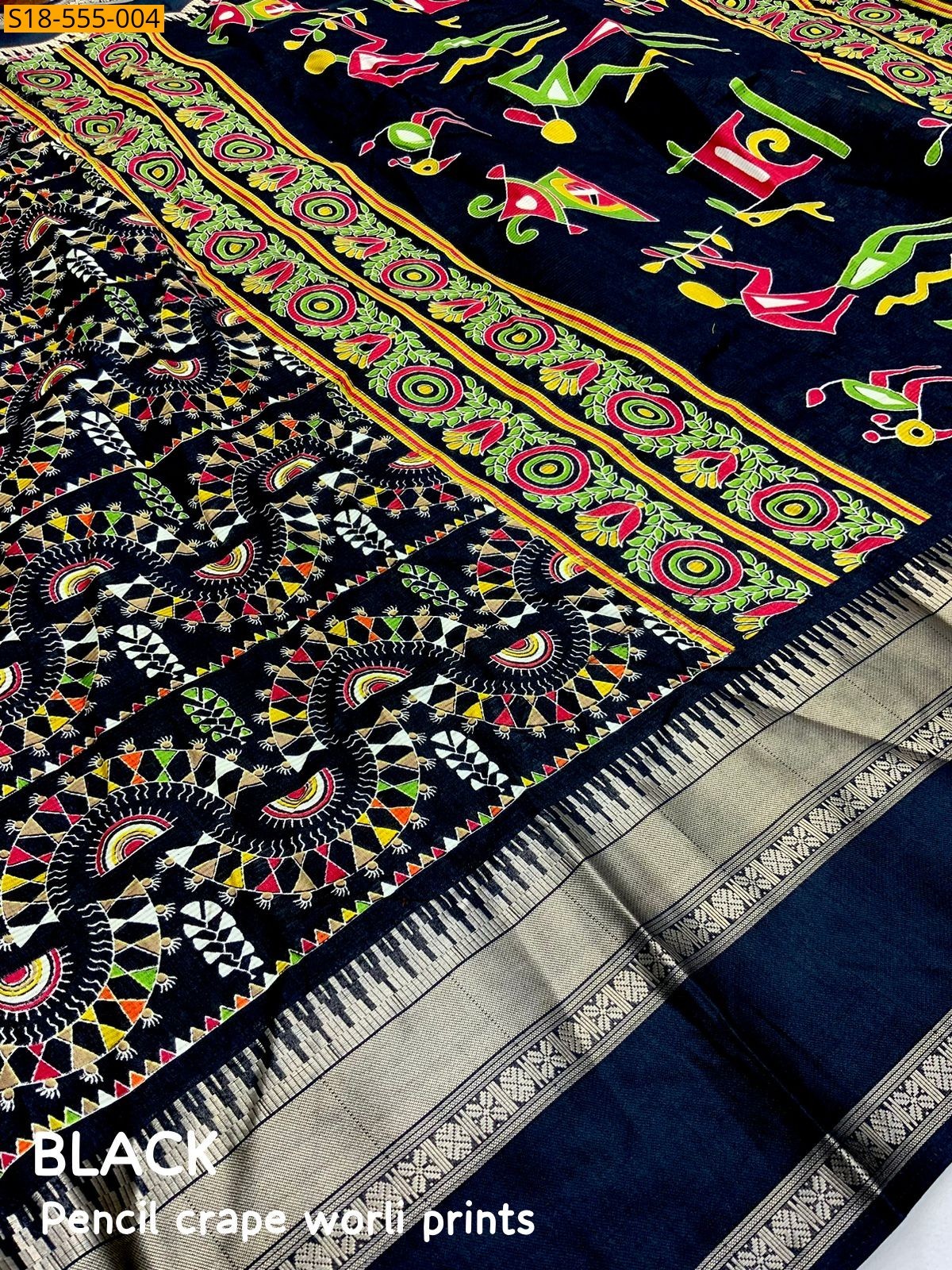 Black Fancy Soft Cotton Crape Sarees