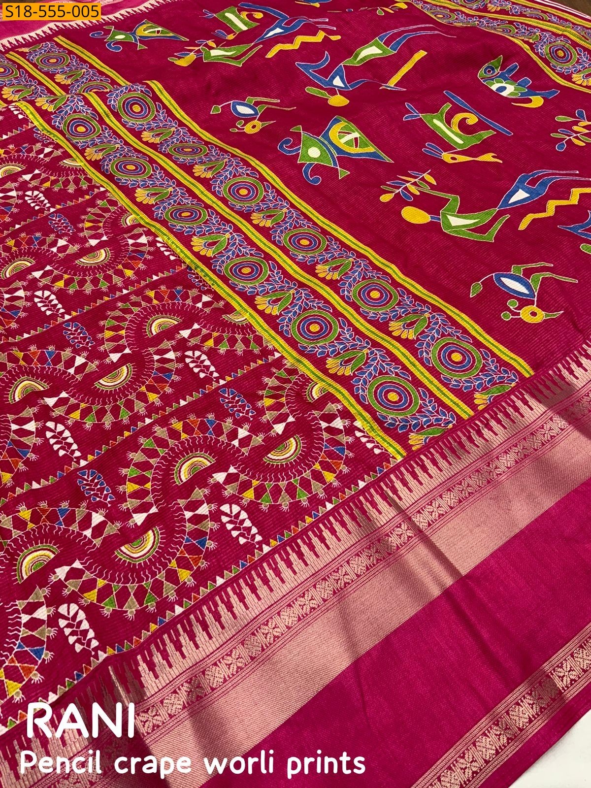 Rani Pink Fancy Soft Cotton Crape Sarees