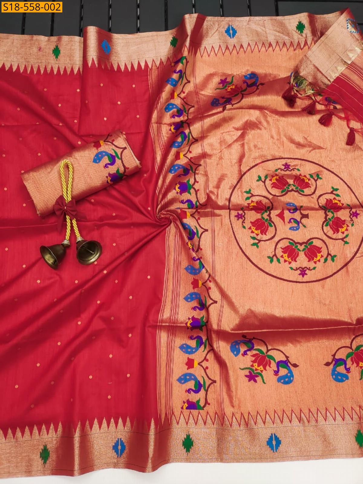 Red Fancy Khadi Raw silk Saree