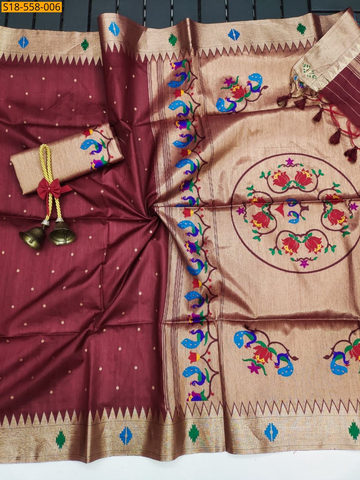 Maroon Fancy Khadi Raw silk Saree