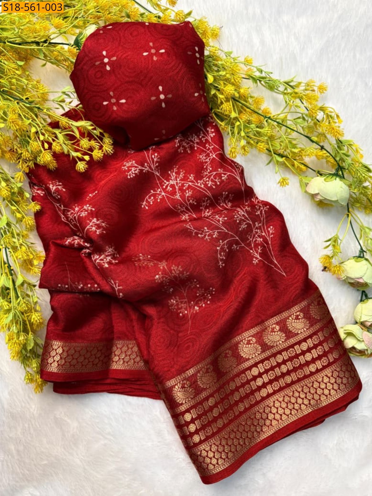 Red Fancy marsh mellow saree
