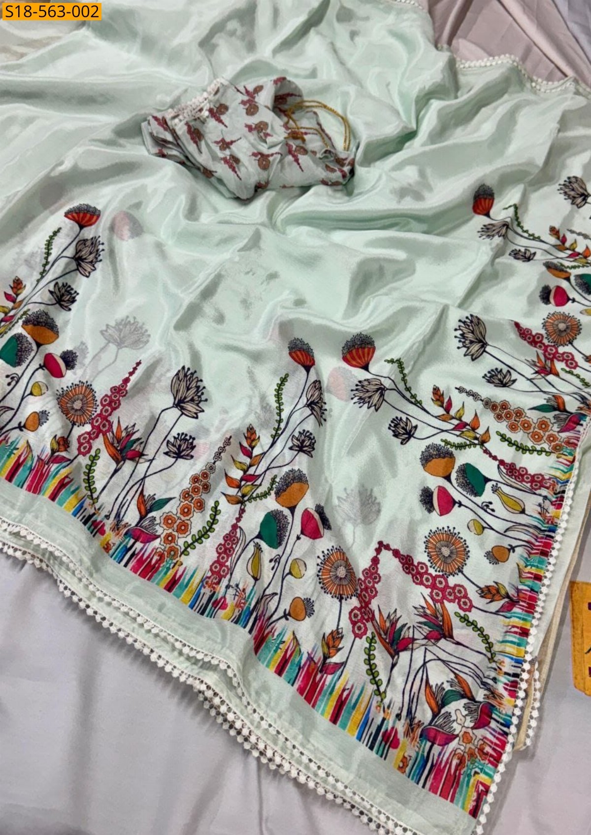 Pista green Fancy Chinnon silk sarees