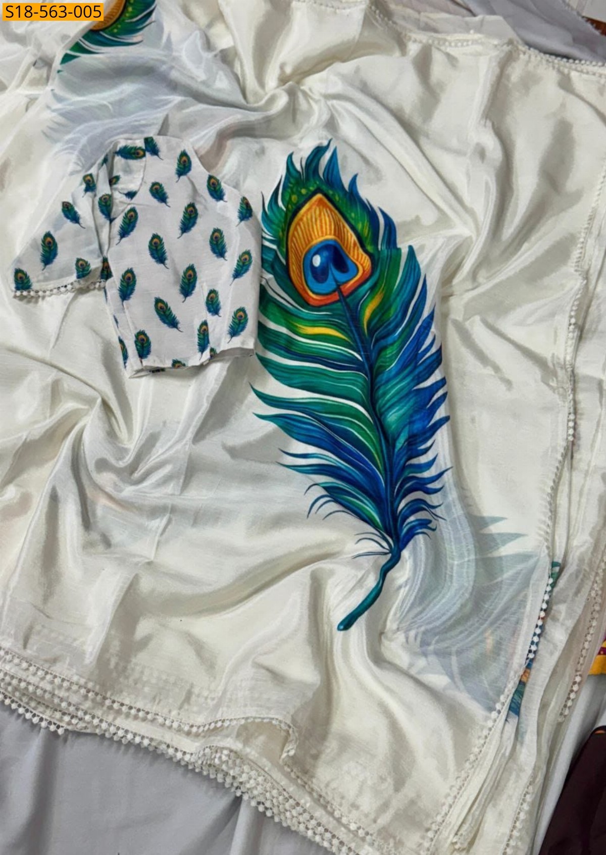 White Fancy Chinnon silk sarees