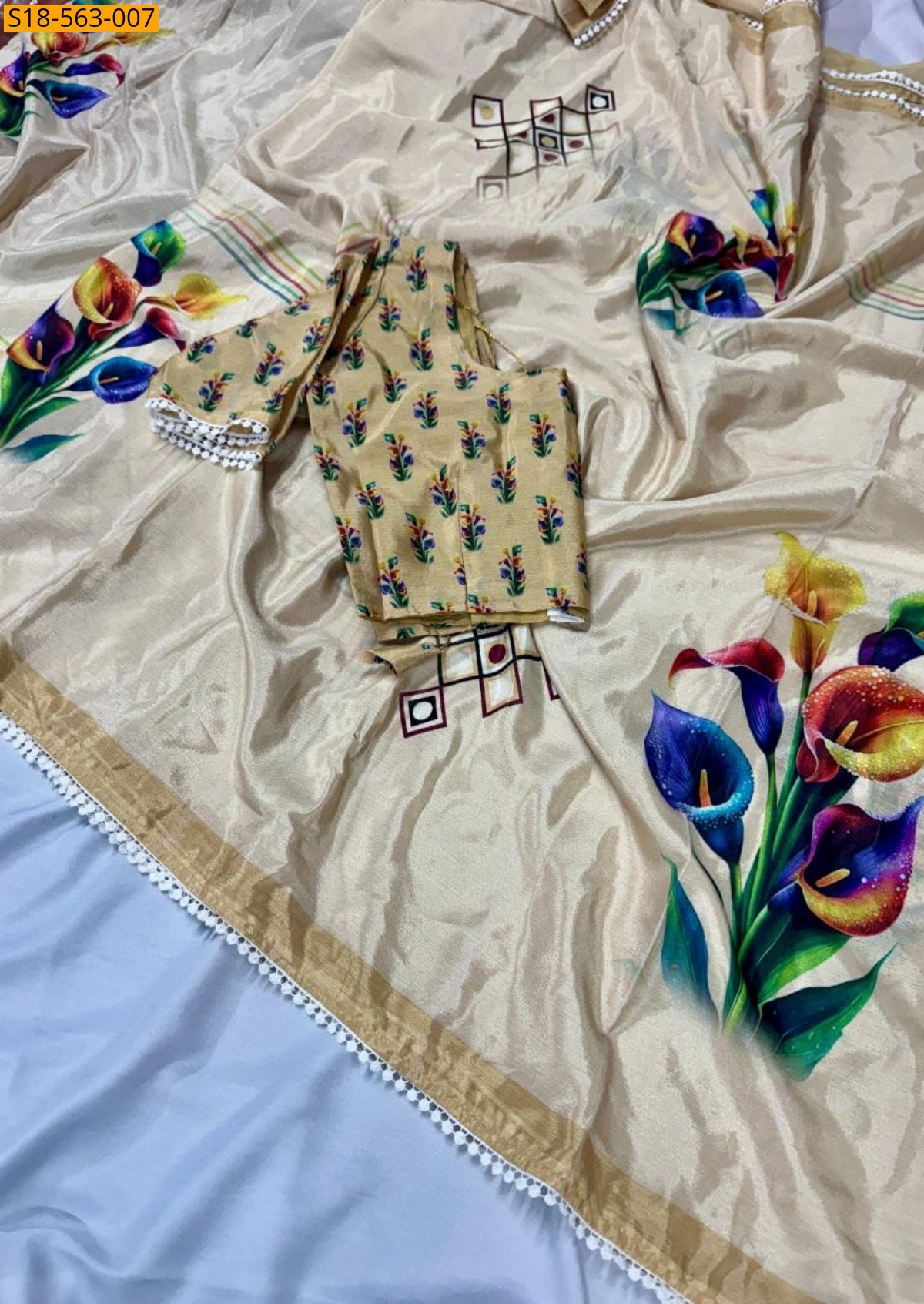 Half white Fancy Chinnon silk sarees