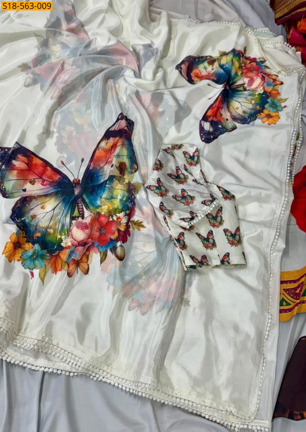 White Fancy Chinnon silk sarees