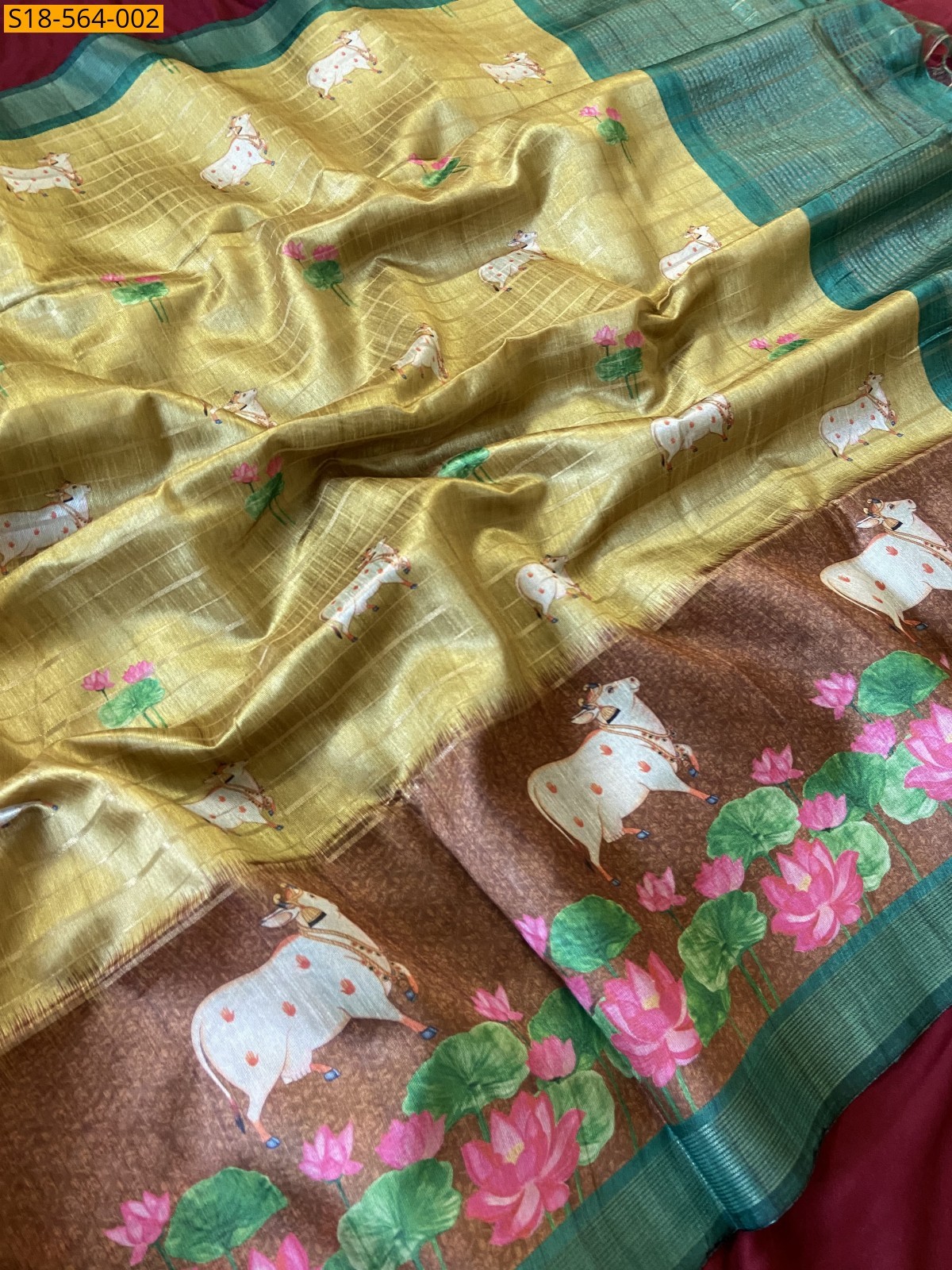 Mustard yellow Soft Semi Tussar Silk Pichwai Printed Saree
