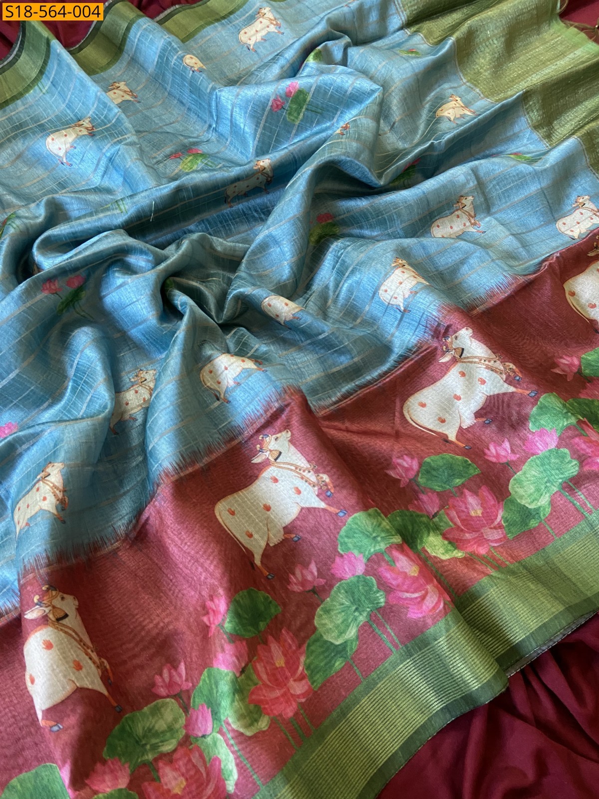 Blue Soft Semi Tussar Silk Pichwai Printed Saree