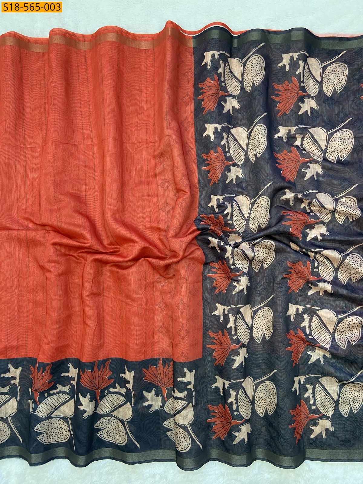 Orange Fancy Soft Chanderi Cotton Saree