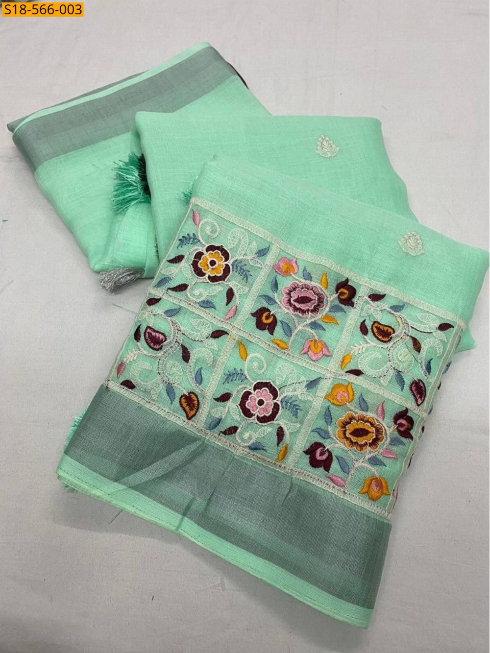 Pista green Fancy Linen Cotton saree Pista green Fancy Linen Cotton saree
