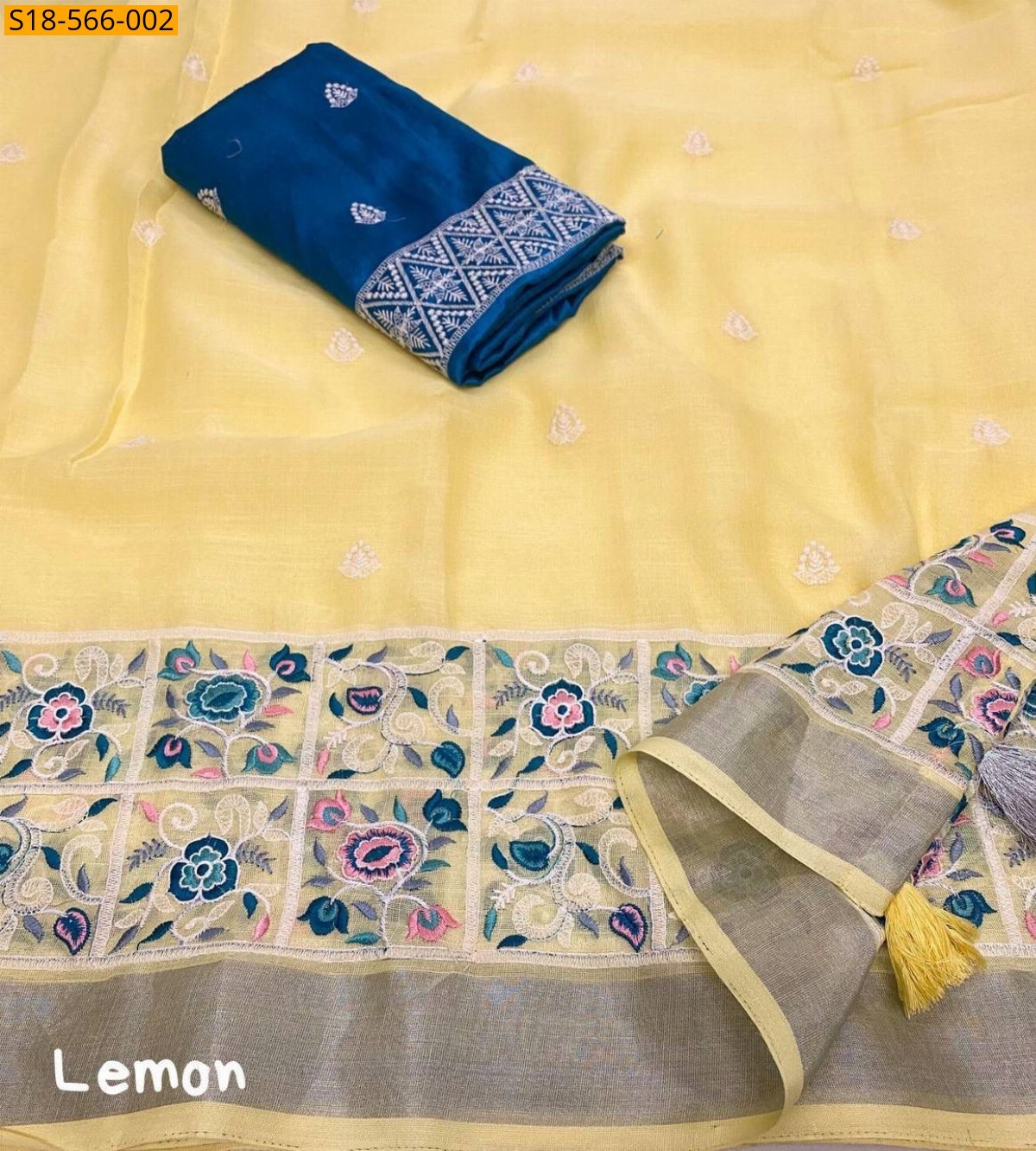 Yellow Fancy Linen Cotton saree
