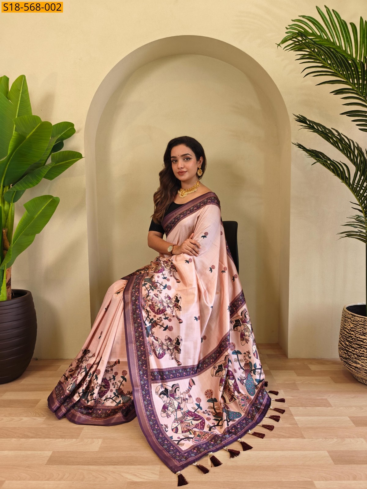 Peach Fancy Dola Viscose sarees