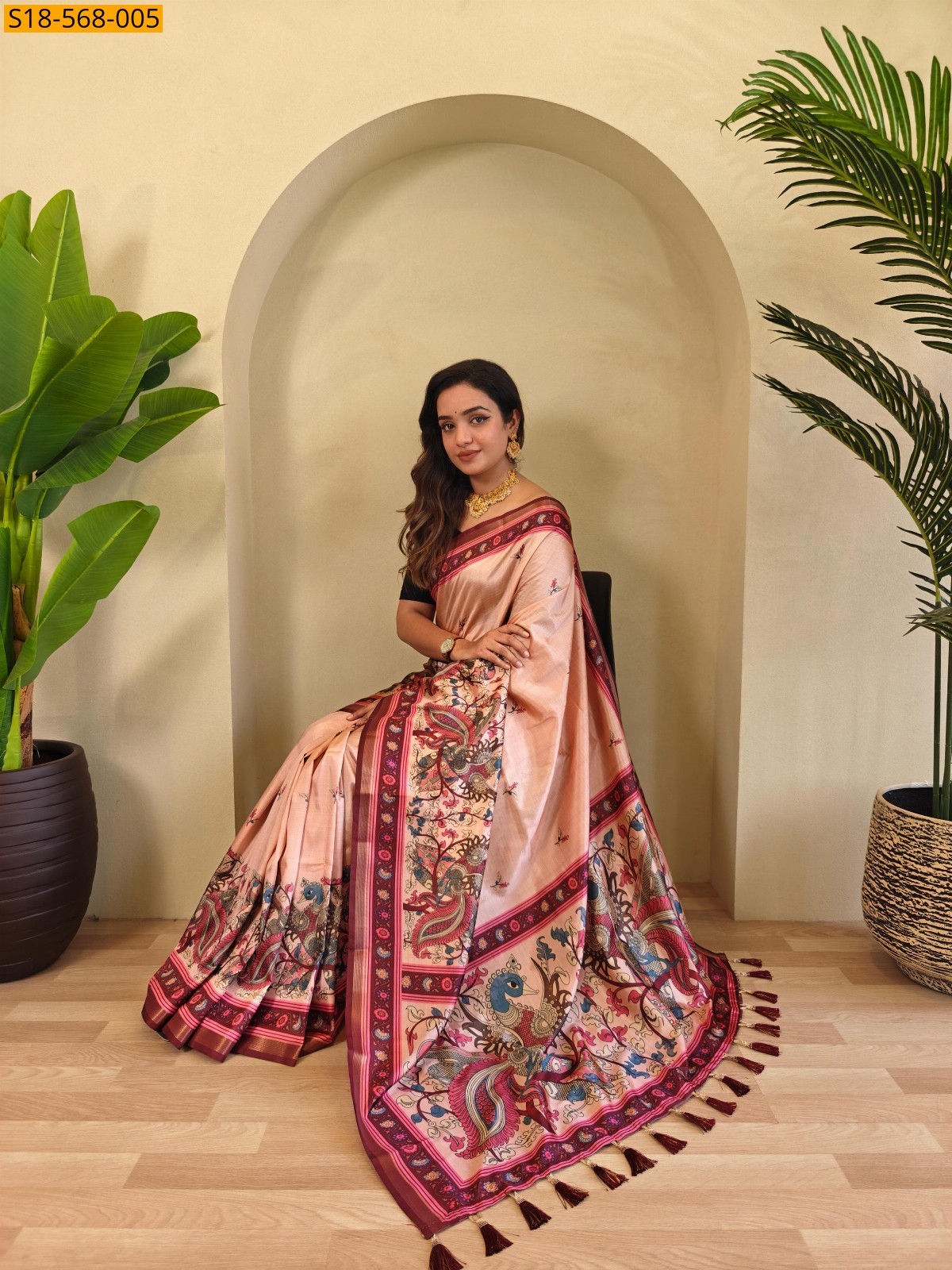 Peach Fancy Dola Viscose sarees