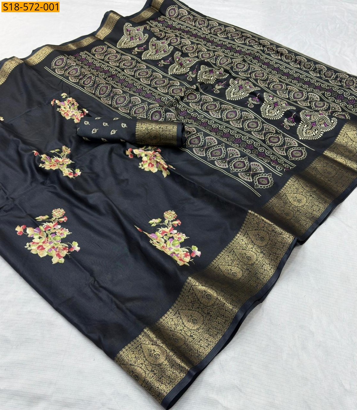 Black Fancy Dola silk saree