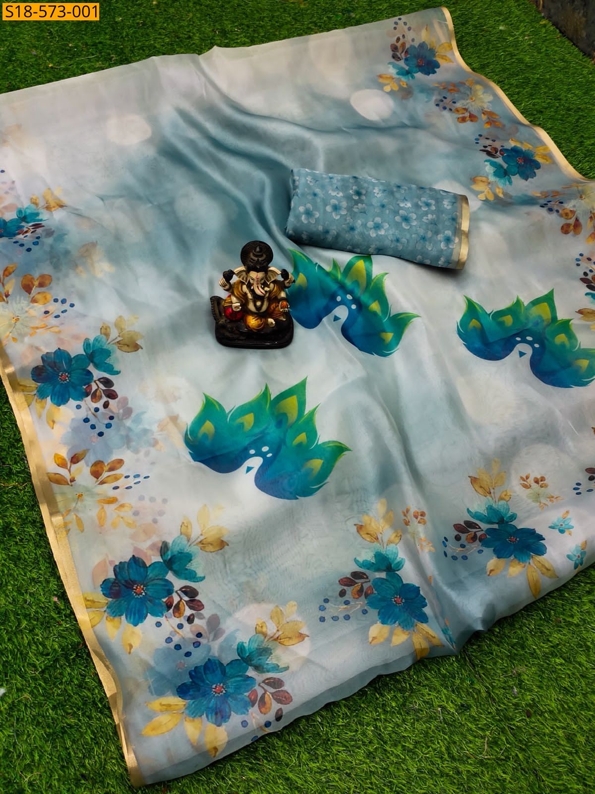 White Fancy Organza Digital Printed Saree