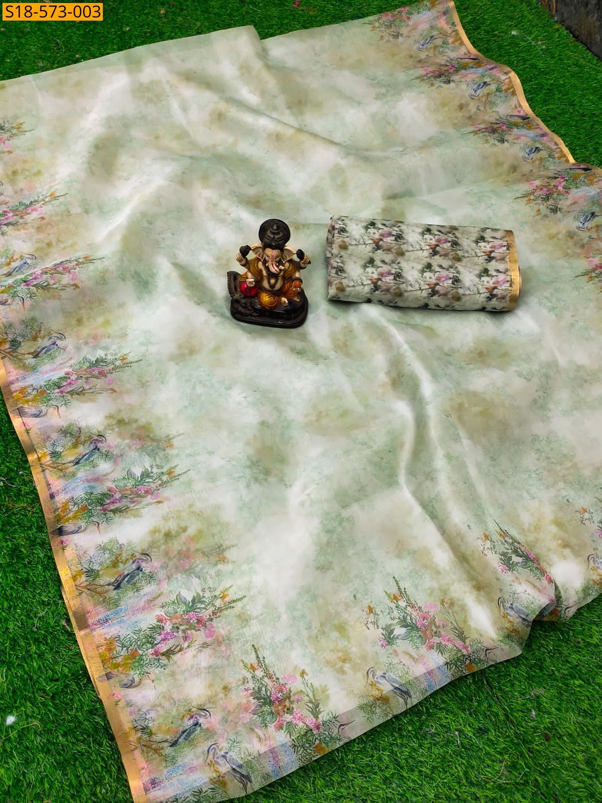 Half white Fancy Organza Digital Printed Saree