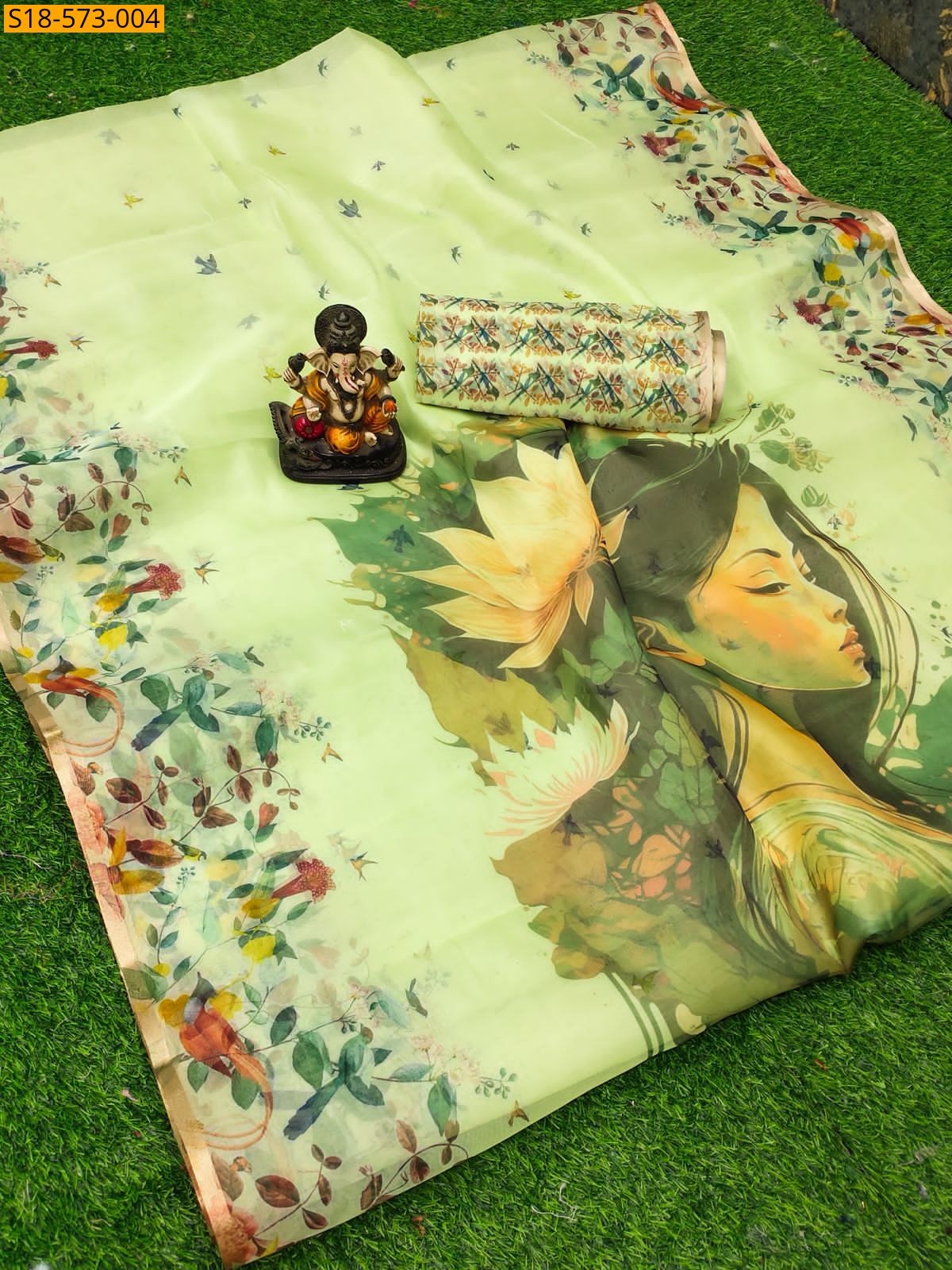 Yellow Fancy Organza Digital Printed Saree