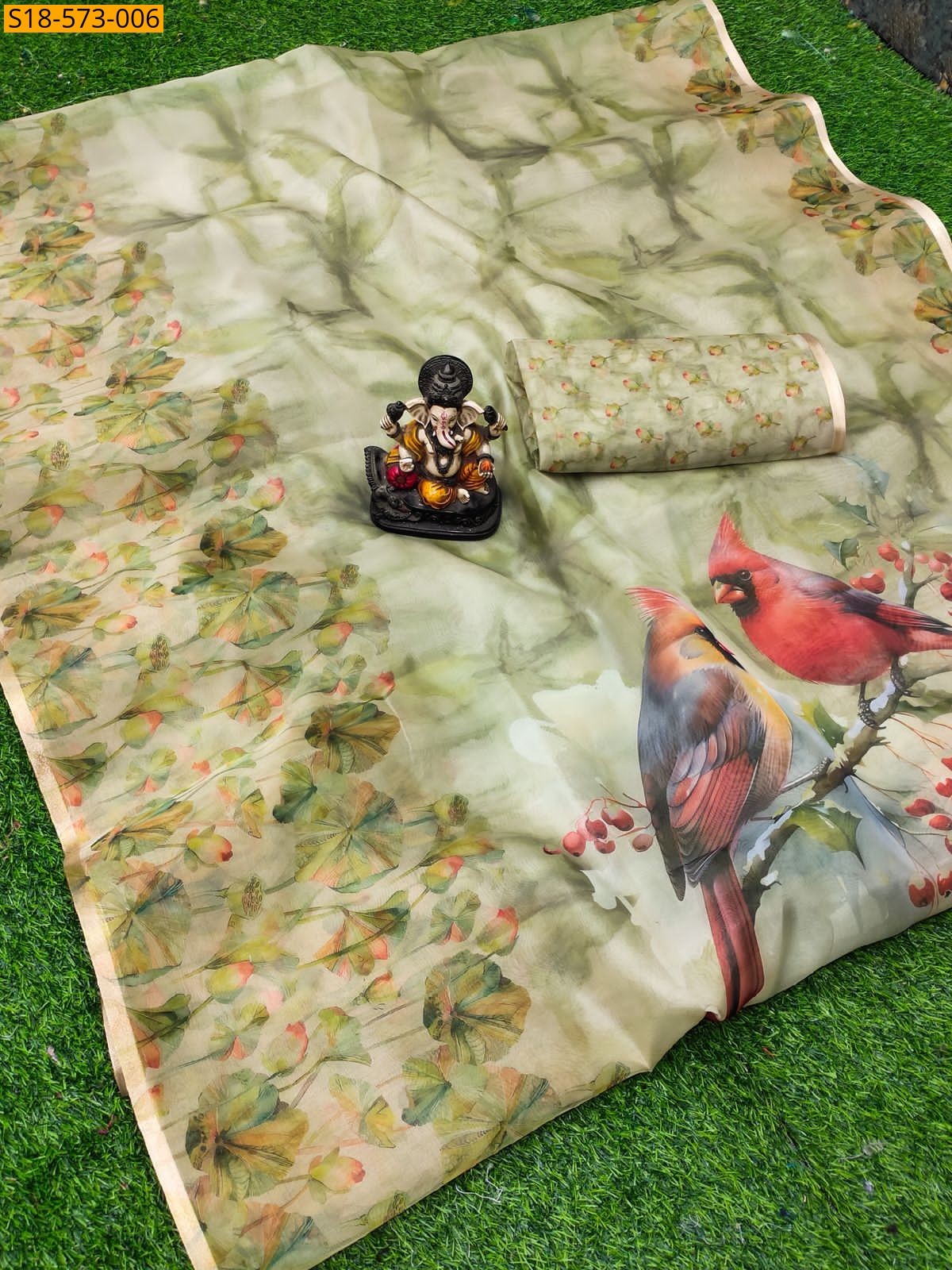 Light green Fancy Organza Digital Printed Saree