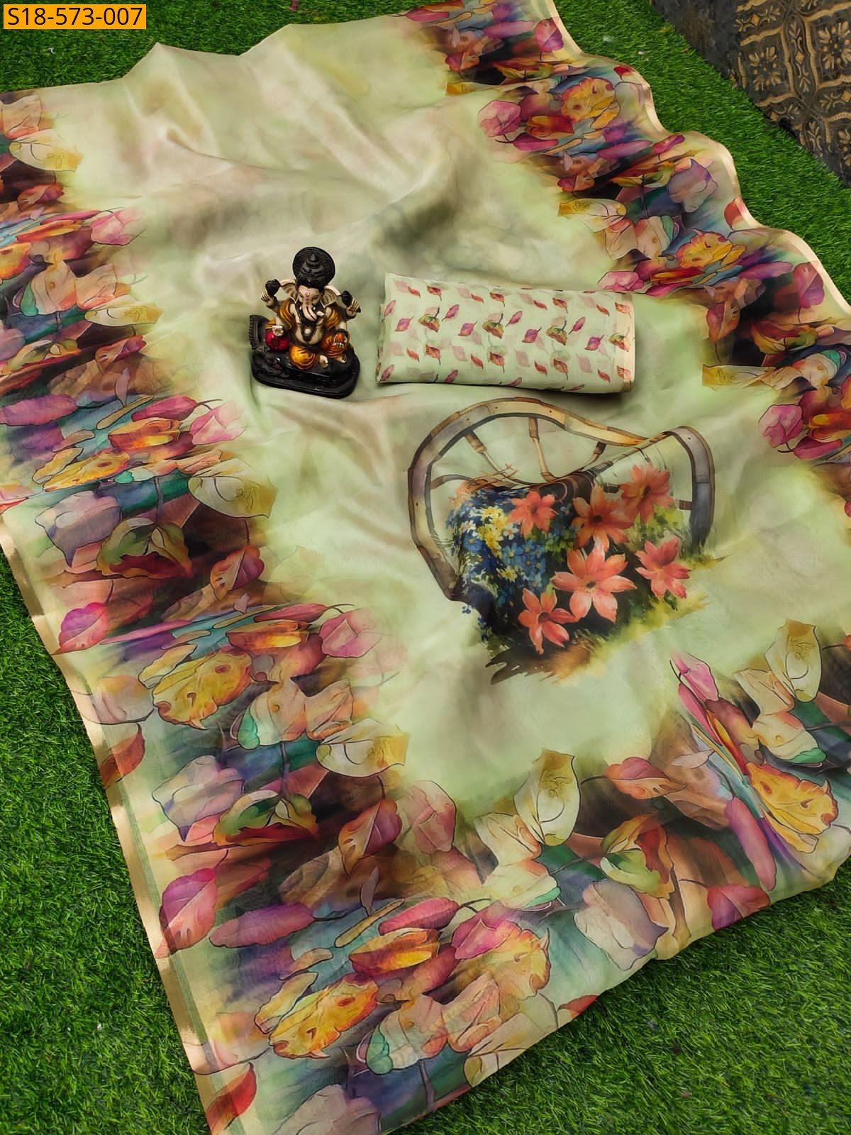 Light green Fancy Organza Digital Printed Saree