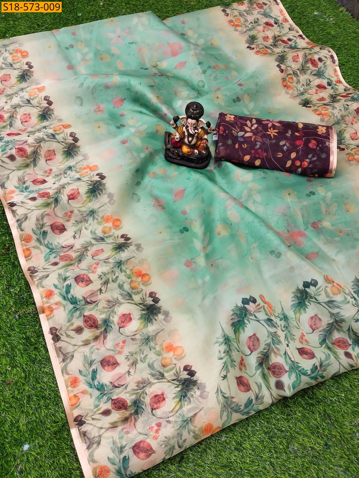 Blue Fancy Organza Digital Printed Saree