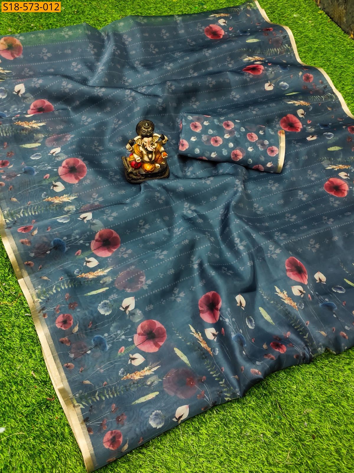 Gray Fancy Organza Digital Printed Saree