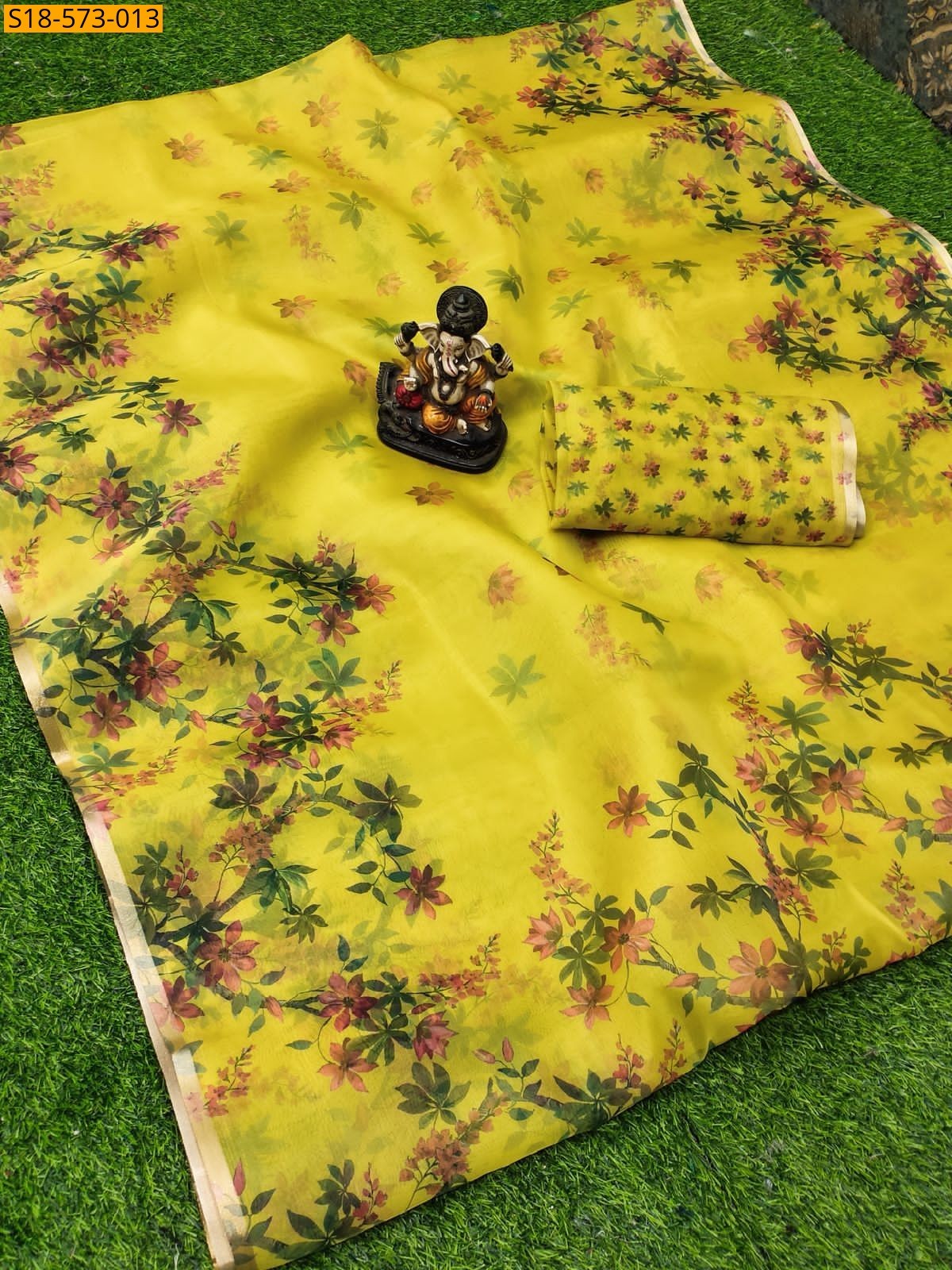 Yellow Fancy Organza Digital Printed Saree