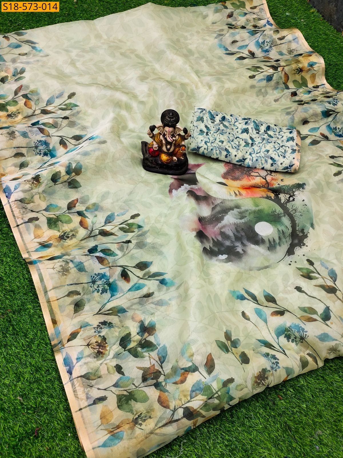 Half white Fancy Organza Digital Printed Saree