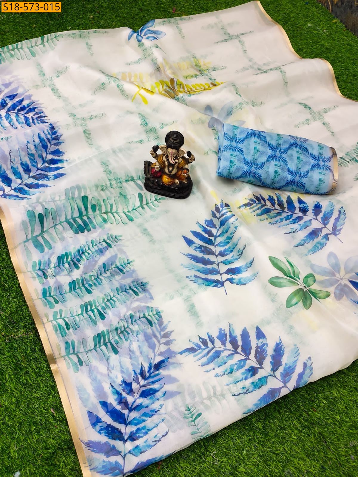 White Fancy Organza Digital Printed Saree