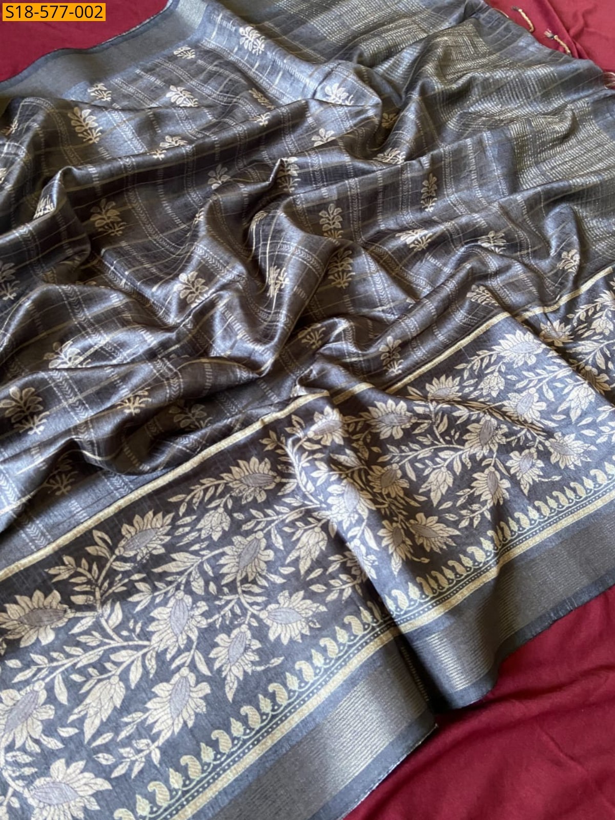 Gray Soft Semi Tussar Silk Sarees