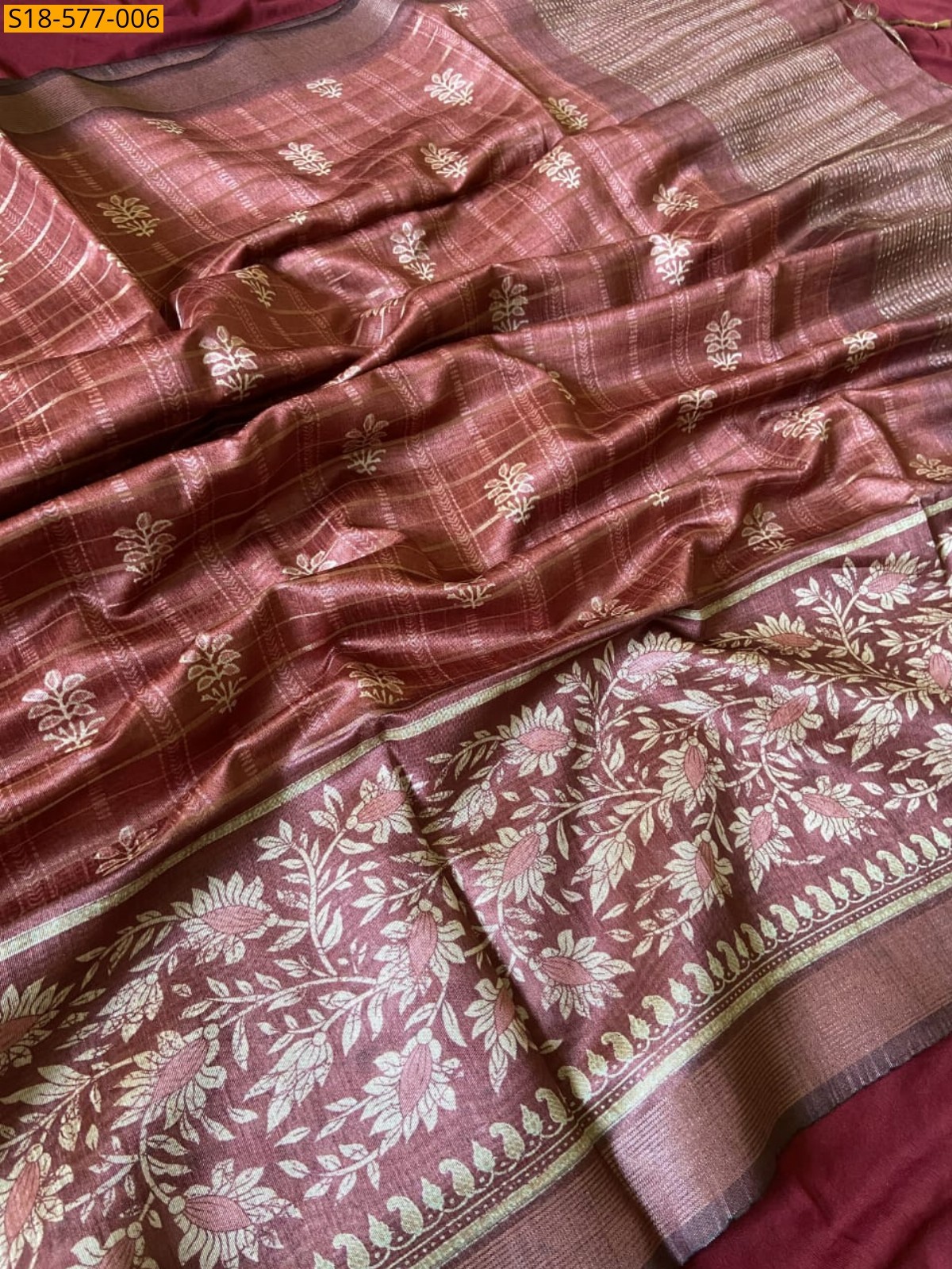 Peach Soft Semi Tussar Silk Sarees