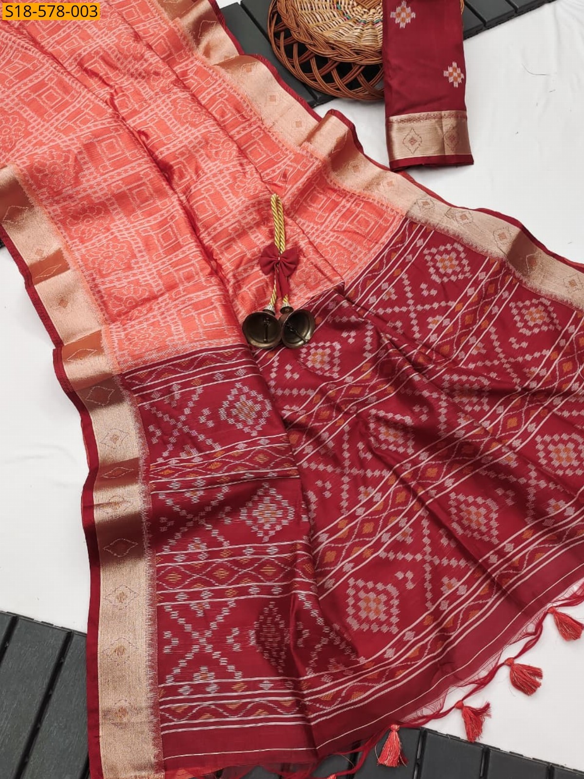 Peach Soft Desi Raw Silk Saree