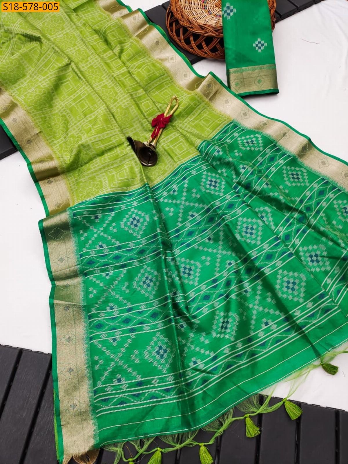 Green Soft Desi Raw Silk Saree