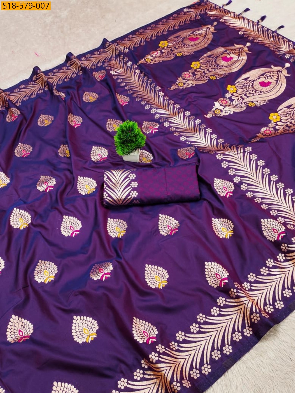 Purple Soft Banarasi silk saree