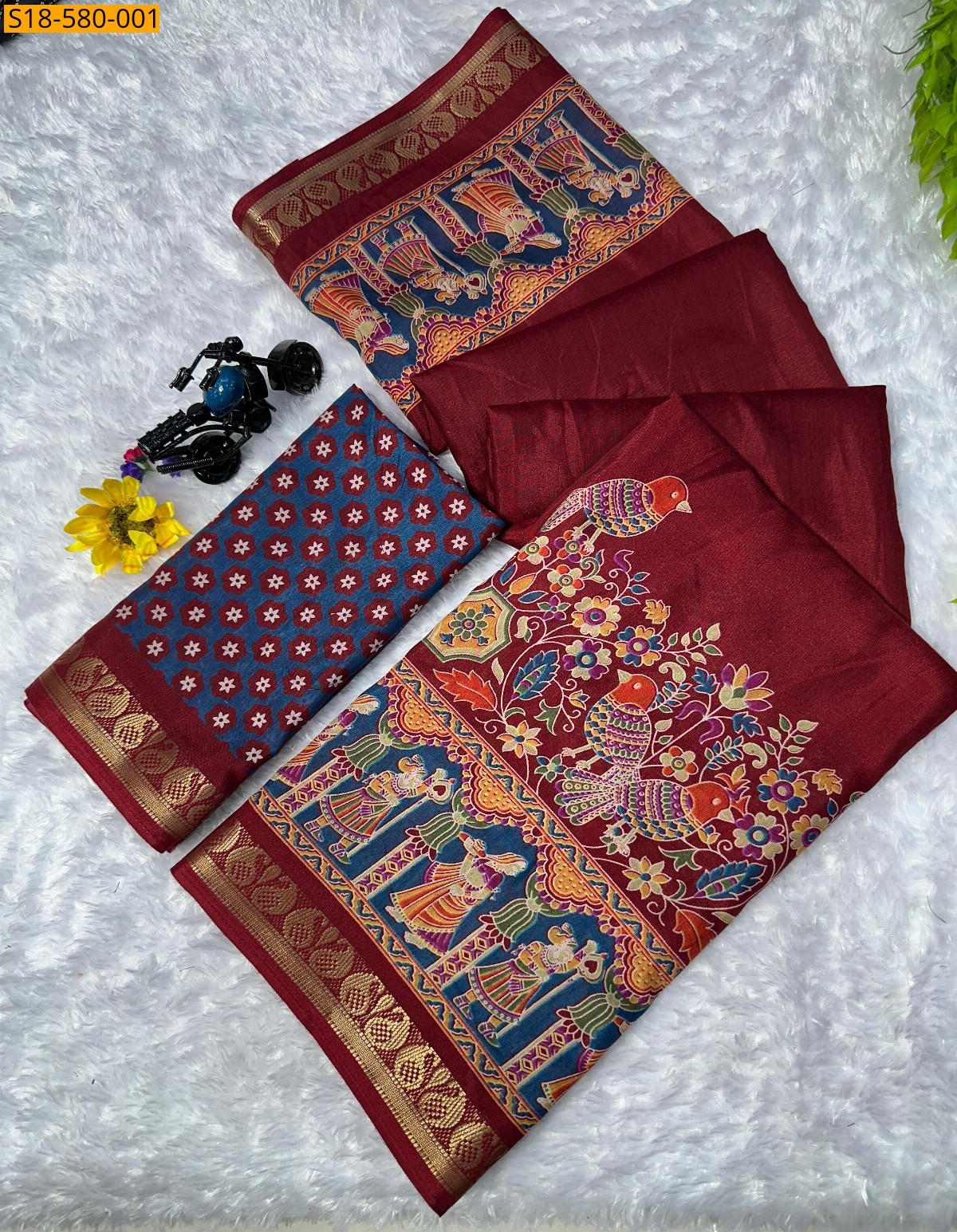 Maroon Fancy mul mul cotton saree