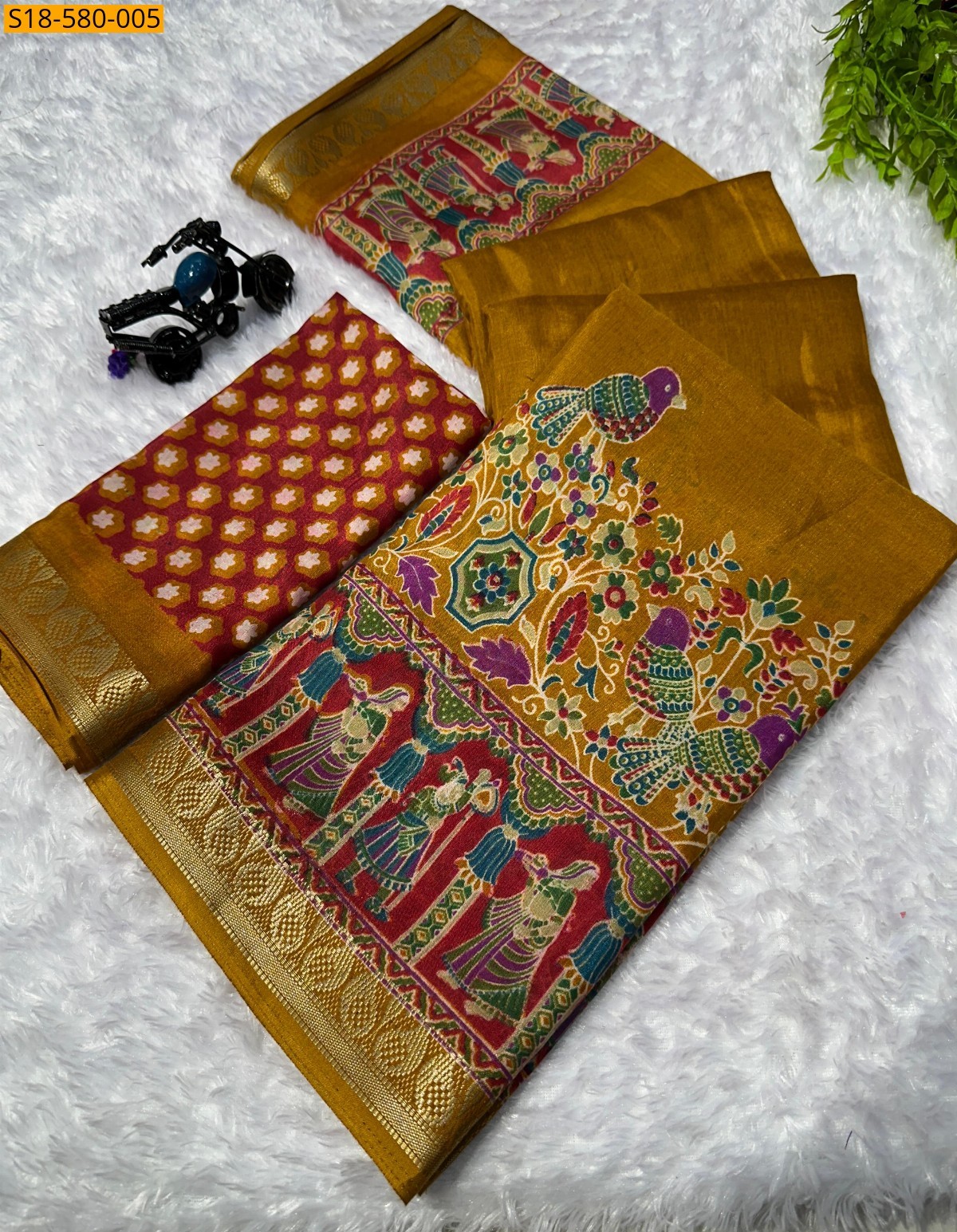 Mustard yellow Fancy mul mul cotton saree