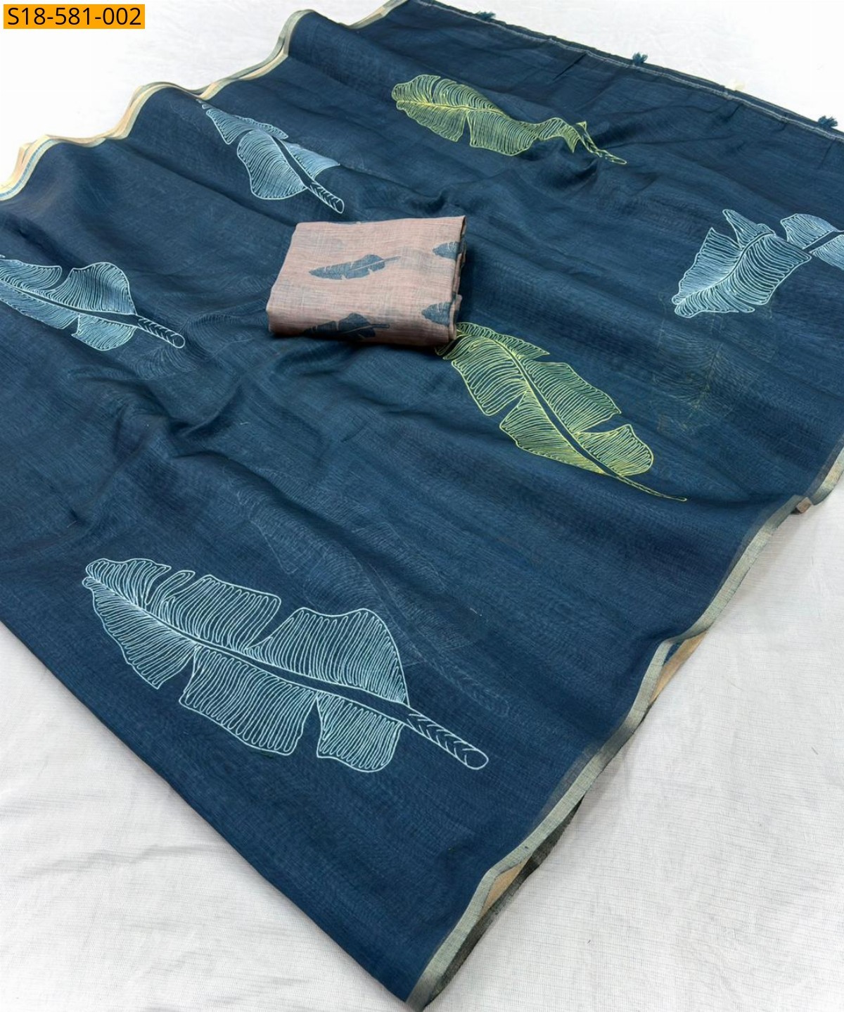 Navy blue Fancy Linen Printed saree