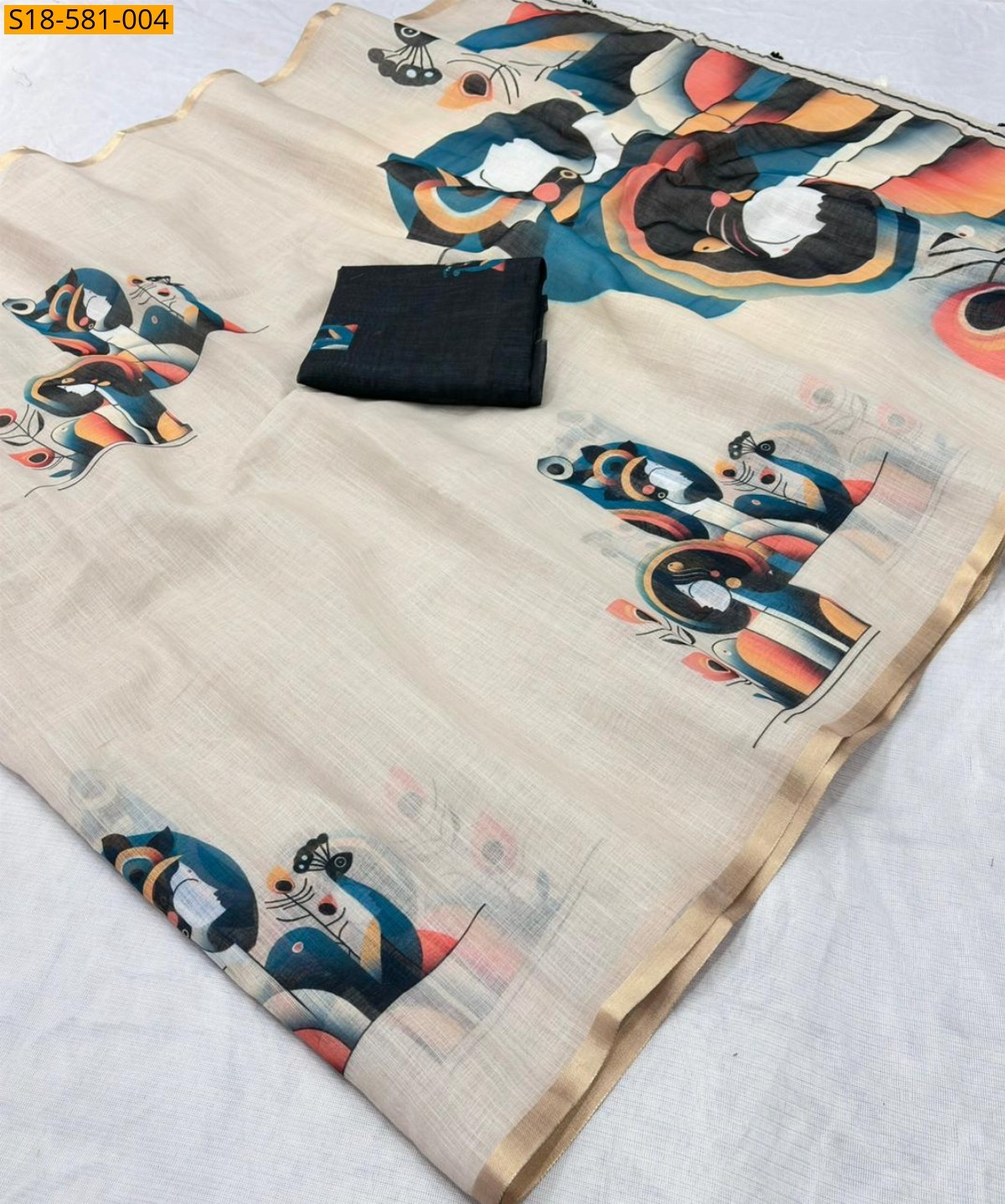 Half white Fancy Linen Printed saree