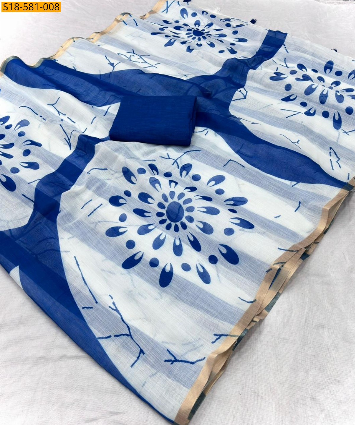 White Fancy Linen Printed saree