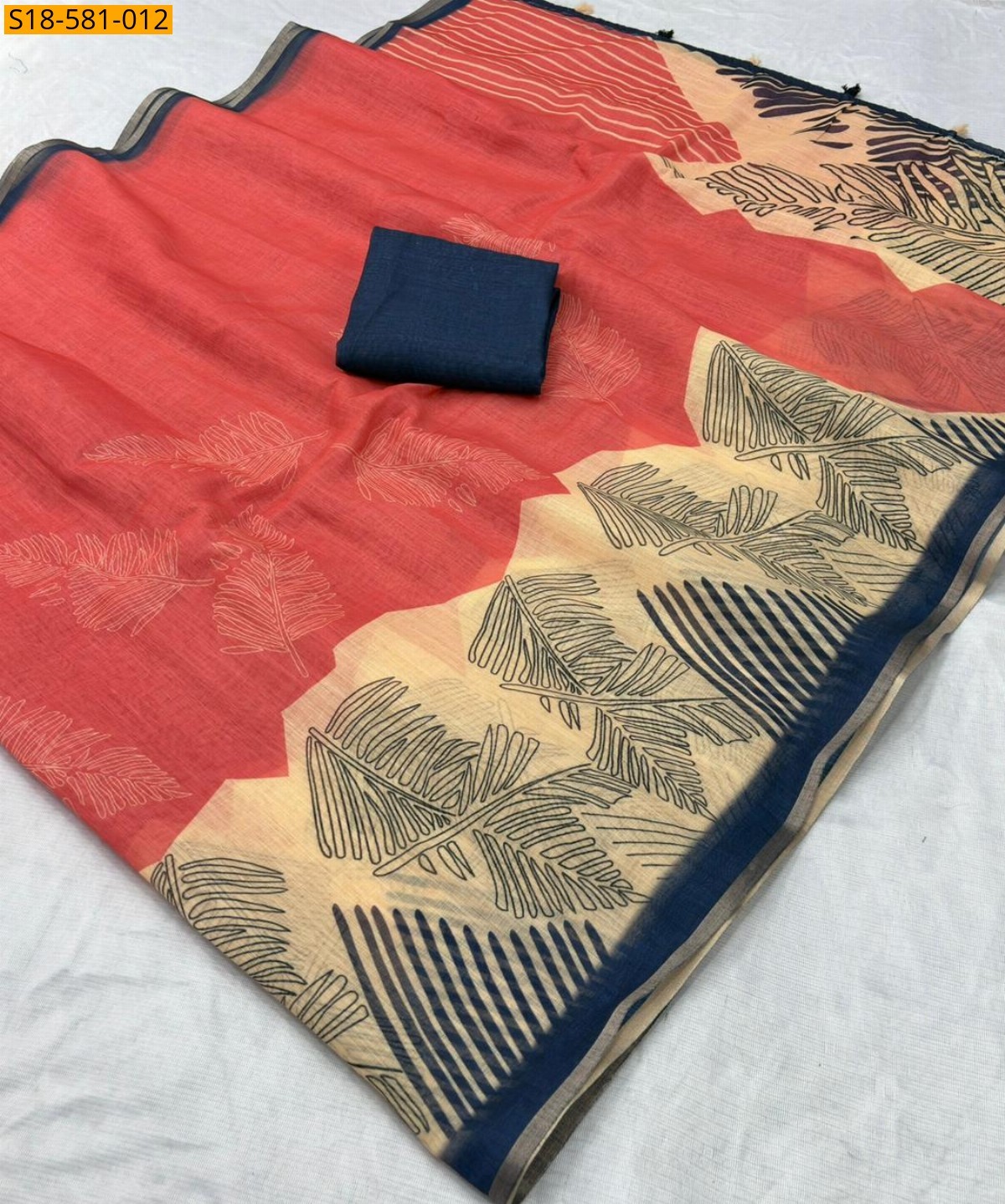 Orange Fancy Linen Printed saree