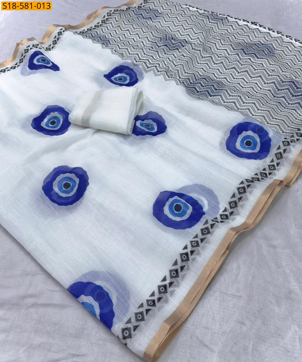 White Fancy Linen Printed saree