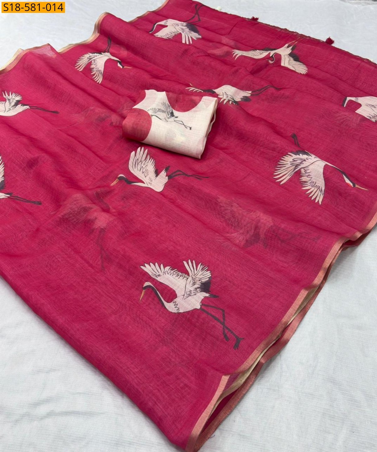 Pink Fancy Linen Printed saree