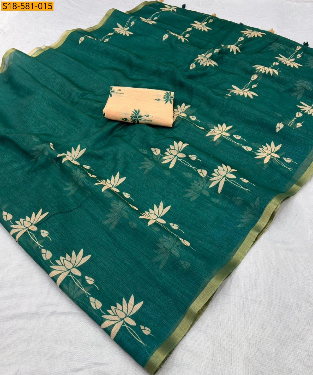 Green Fancy Linen Printed saree