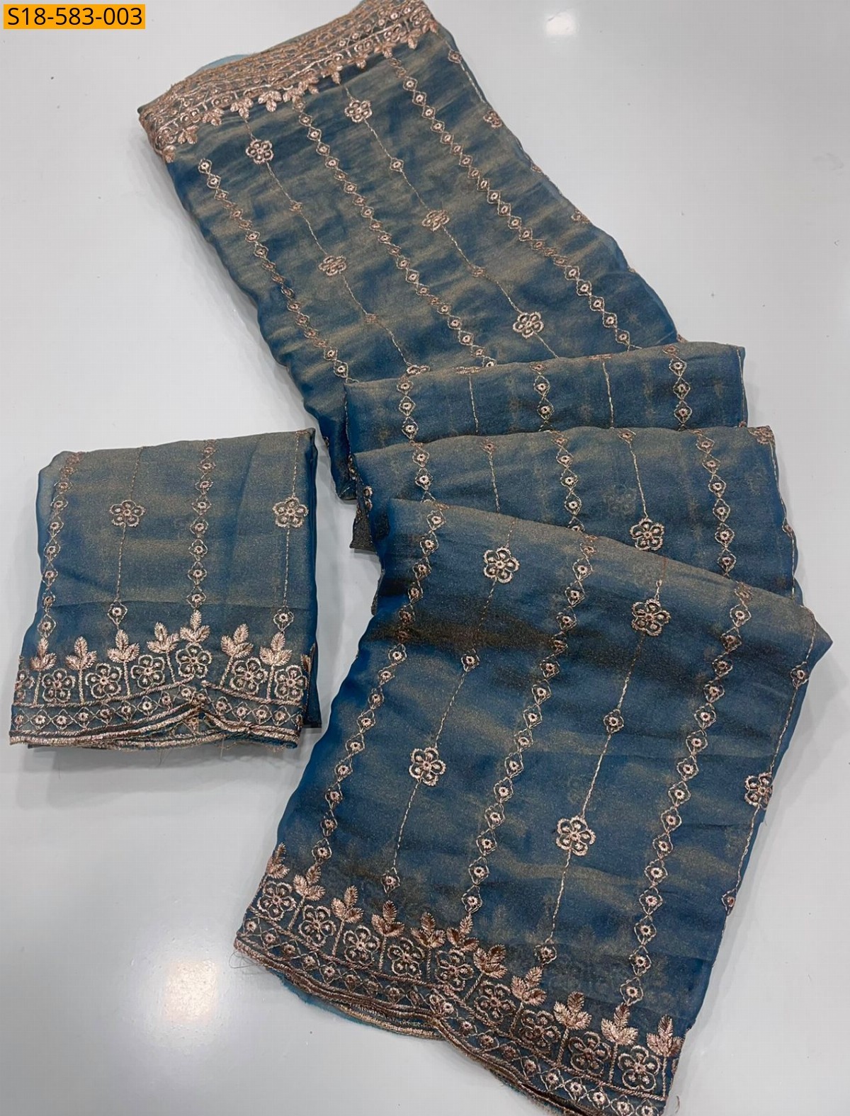 Blue Moss gold shine sequence Saree