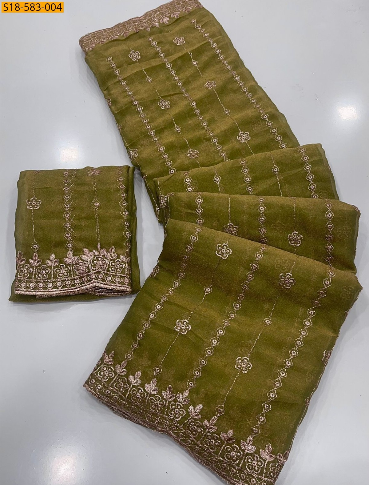 Green Moss gold shine sequence Saree