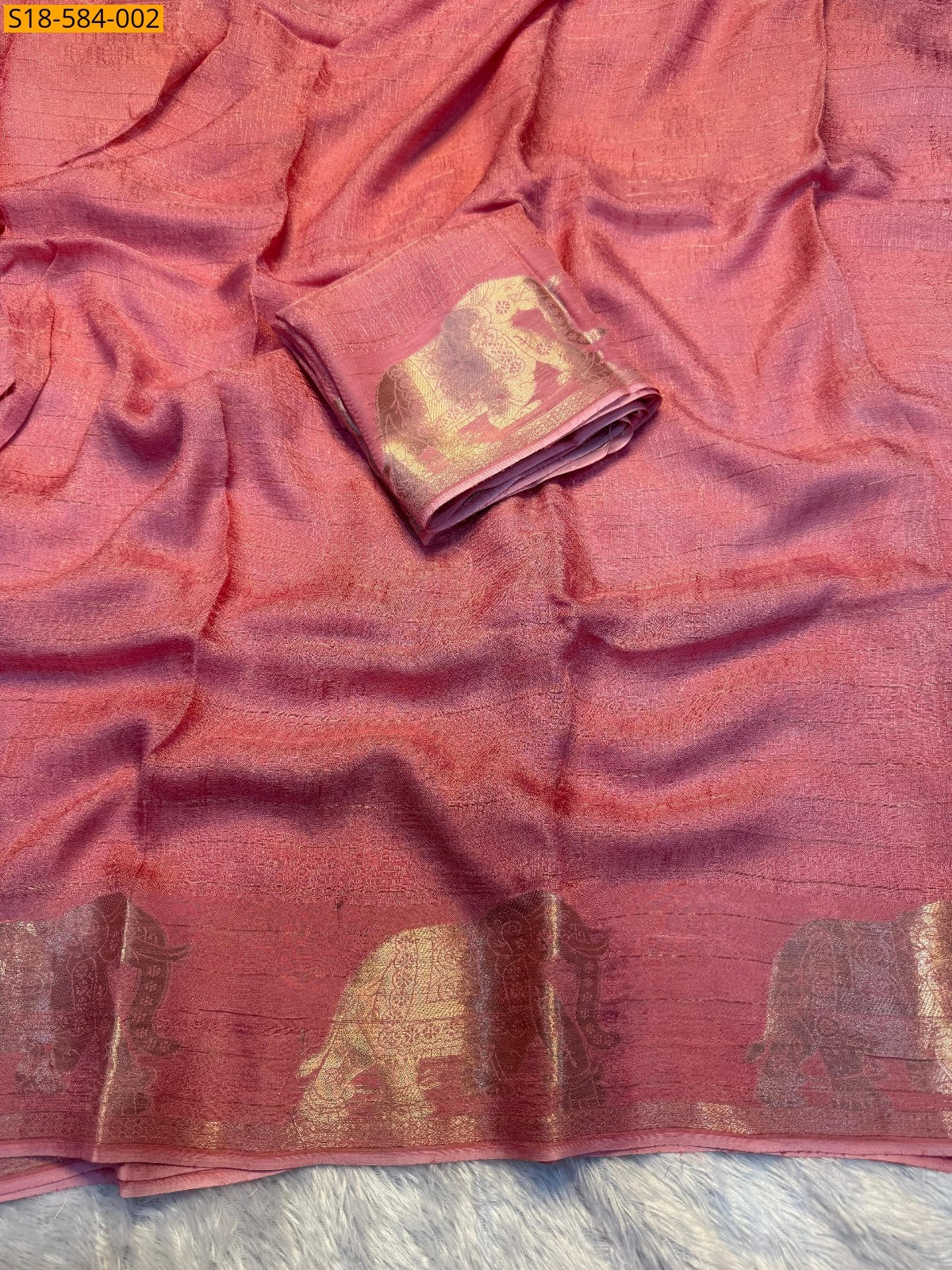 Peach Viscose khadi silk saree 