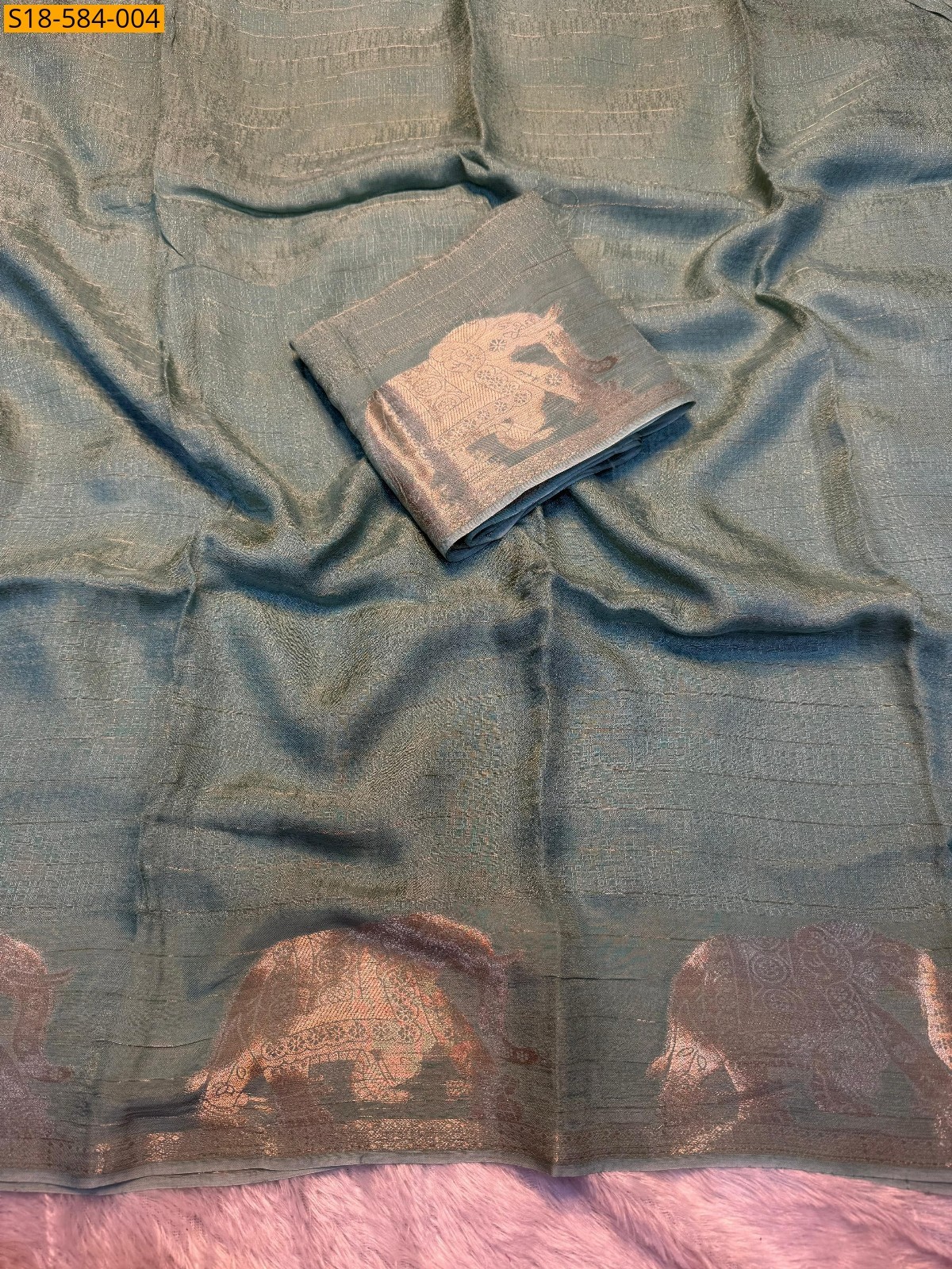 Green Viscose khadi silk saree 