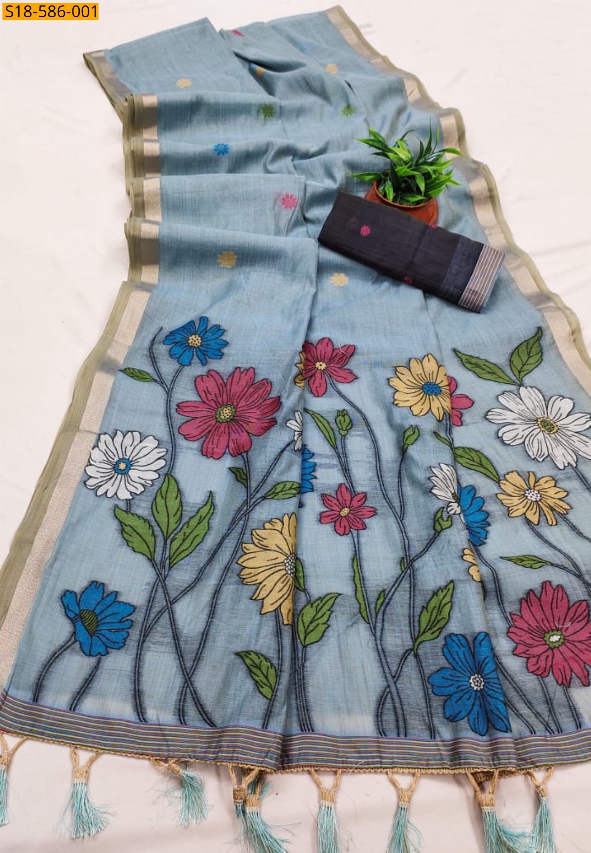 Blue Soft Muga Cotton Saree